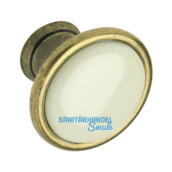 Knopf Oxnard � 29 mm, Porzellan/ZN hellbeige/altmessing br�niert