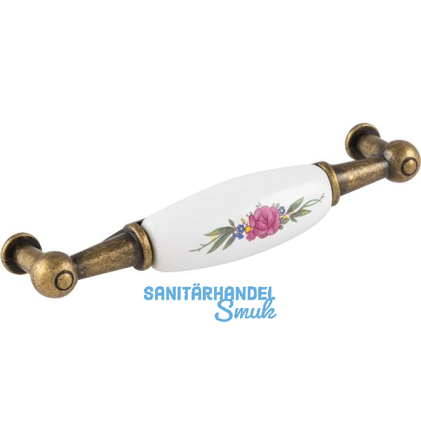 Griff Talos Breite 107 mm, Keramik/ZN wei� bemalt Rose/altvermessingt