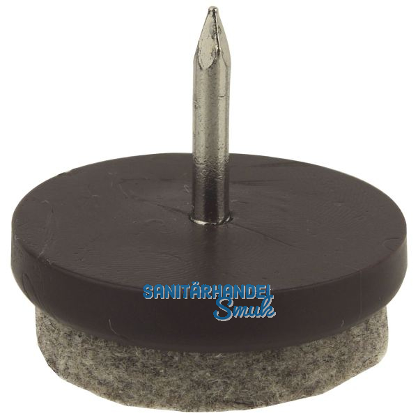 Nagelgleiter mit Filzauflage und Einschlagstift, rund, �24, KS braun