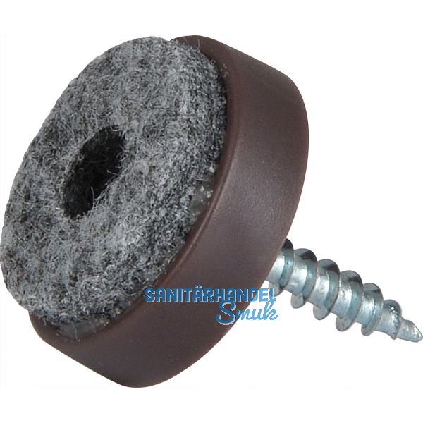 Schraubgleiter mit Filz und Holzschraube rund, �20, braun