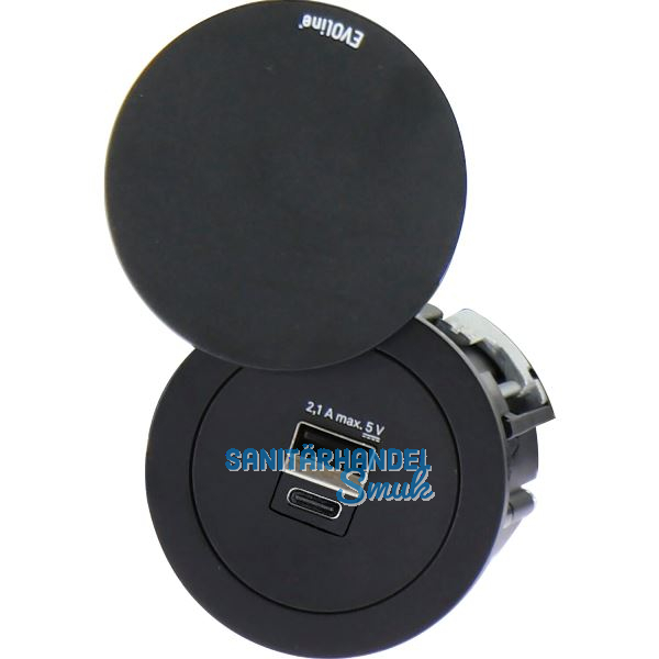EVOline One 2fach USB Charger A+C mit Drehdeckel schwarz