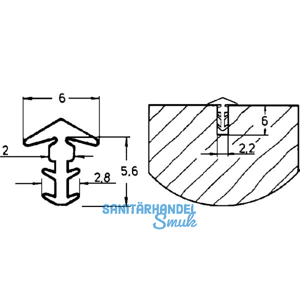 P9003 T�ranschlagprofi, Fr�sbreite 2.2, Fr�stiefe 6, Weichgummi beige