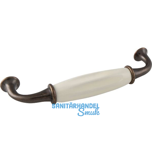 Griff Nysa LA 128 mm, Breite 145 mm, Keramik/ZN elfenbein/bronziert