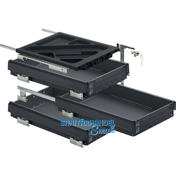 HETTICH Systema Top 2000 Container-Set Silent System, Teilauszug, ET 530mm,schw.