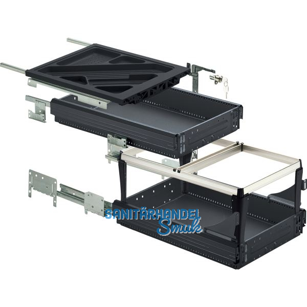 HETTICH Systema Top 2000 Container-Set Sil Sys, Teil-/�berauszug, ET 530,schw.