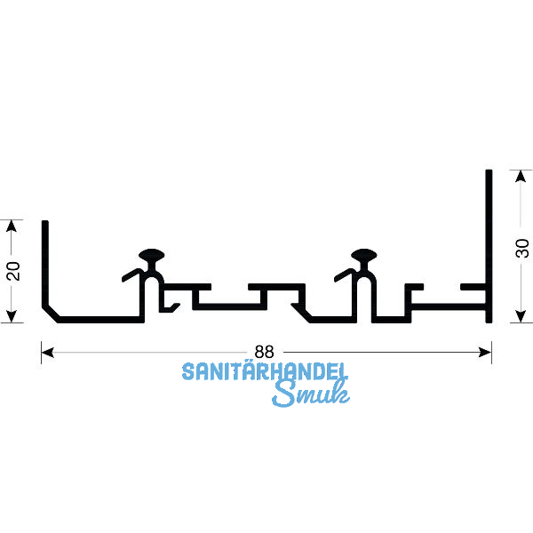 CINETTO PS48 Doppellaufschiene, 3050 mm, Aluminium natur eloxiert