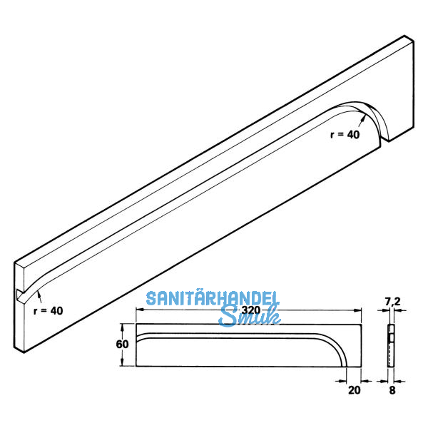 Standard Umlenkbogen zum Anschrauben, Kunststoffgleitprofil transparent