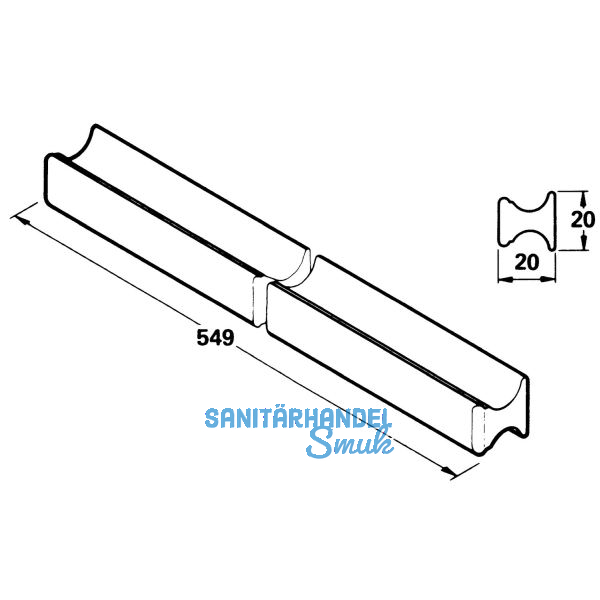 Standard Griffleiste, Breite 538 mm, H�he 20 mm, Euro Eiche roh
