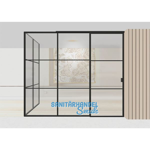 ARLU DIVINA� Eckaufstellung mit Schiebet�r rechts 2600 x 3000/2000 mm, schwarz