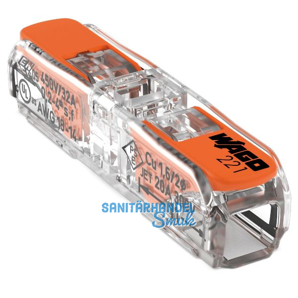 WAGO 221 1x4Qmm Durchgangs-Verbindungsklemme mit Bet�tigungshebel