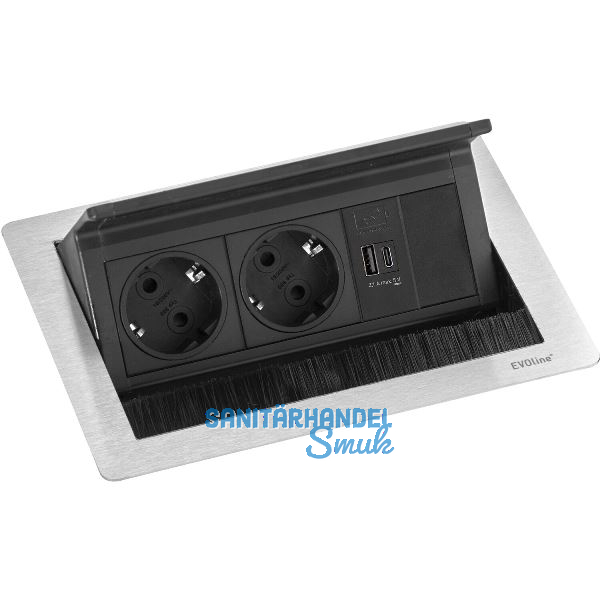 EVOline Flip Top Push S 2xSchuko + USB-A- USB-C-Charger Edelstahl