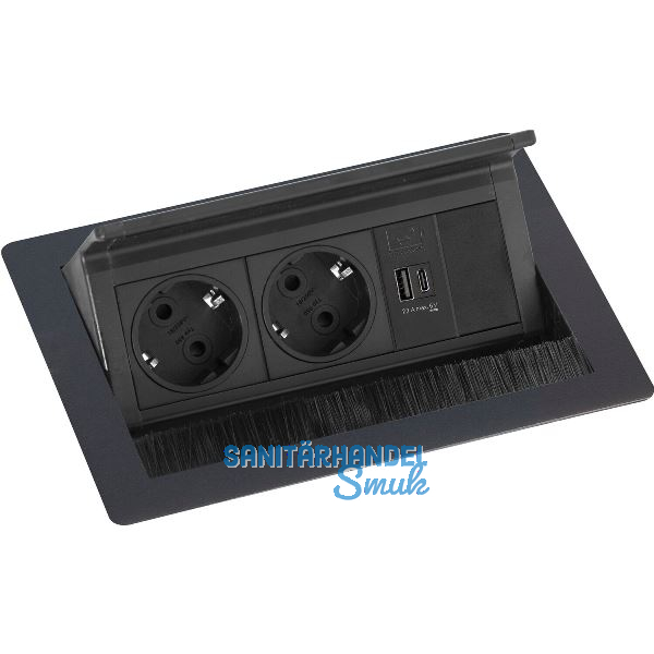 EVOline Flip Top Push S 2xSchuko + USB-A- USB-C-Charger schwarz