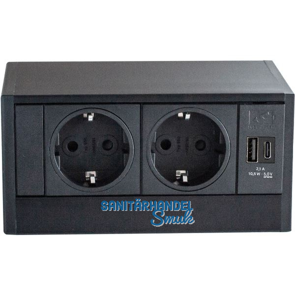 EVOline R-Dock Steckdosenelement 2 x Schuko, USB-A + C Charger schwarz
