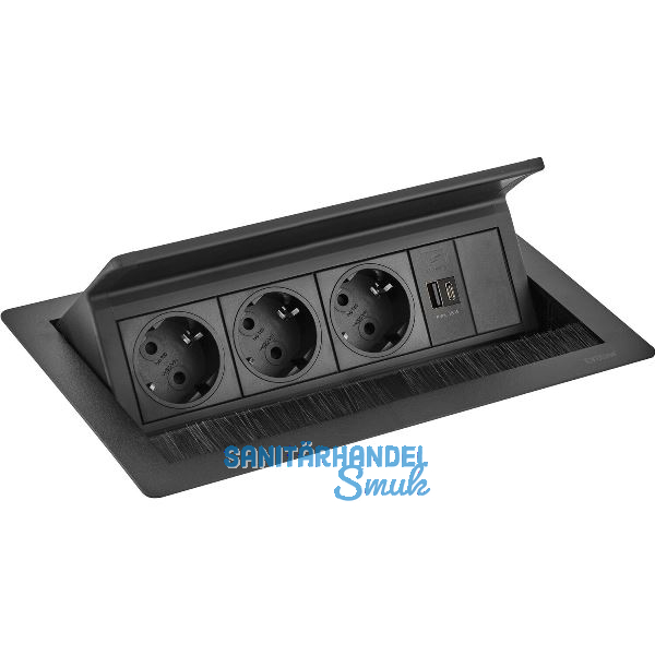 EVOline Flip Top Push DATA M 3xSchuko + 2x USB-Charger + schwarz