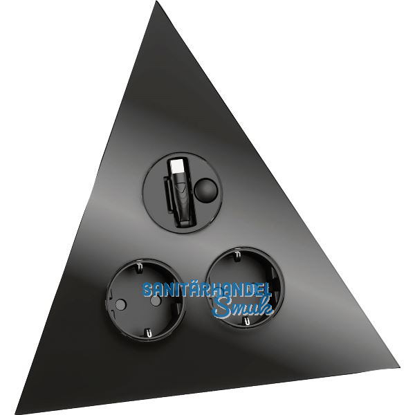 WIPO Steckdosenelement Power Dreieck 2 Schuko + USB-Charger-Auszug Schwarz
