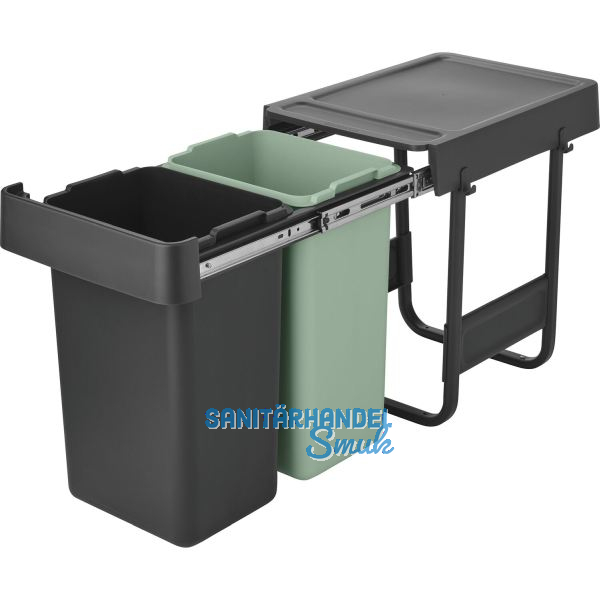 BRABANTIA Einbau-Abfallsammler Sort & Go 2 x 15 Liter Kunststoff dunkelgrau