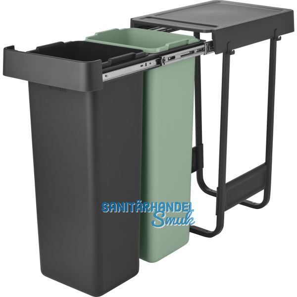 BRABANTIA Einbau-Abfallsammler Sort & Go 2 x 30 Liter Kunststoff dunkelgrau