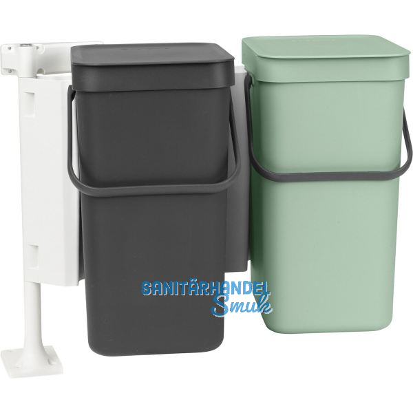 BRABANTIA Einbau-Abfallsammler Sort & Go 2 x 12 Liter Kunststoff Gr�n/Grau