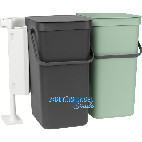 BRABANTIA Einbau-Abfallsammler Sort & Go 2 x 16 Liter Kunststoff Gr�n/Grau