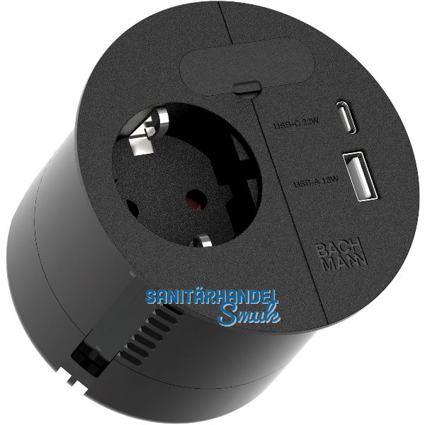 BACHMANN LOOP IN CHARGE Steckdose mit USB-A/C-Charger, schwarz
