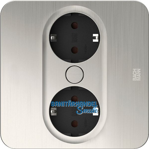 BACHMANN Einbausteckdose TWIST 2 eckig, 2 x Schuko, Edelstahl Effekt