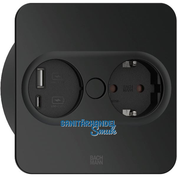 BACHMANN Einbausteckdose TWIST 2 eckig, Schukosteckdose, USB, schwarz matt
