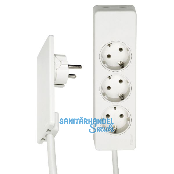 EVOline Plug-Verl�ngerungsleitung 1,5 m mit 3-fach Verteiler, Kunststoff wei�