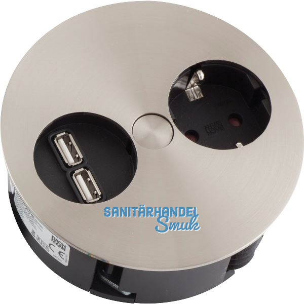 BACHMANN Einbausteckdose TWIS , 1 Stk. Schukosteckdose, + USB-Charger, Edelstahl