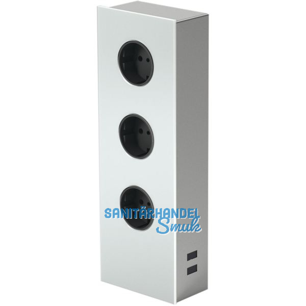WIPO Steckdosenleiste Power Turm G Edelstahl/Glas wei�, 3x Schuko, 2 x USB