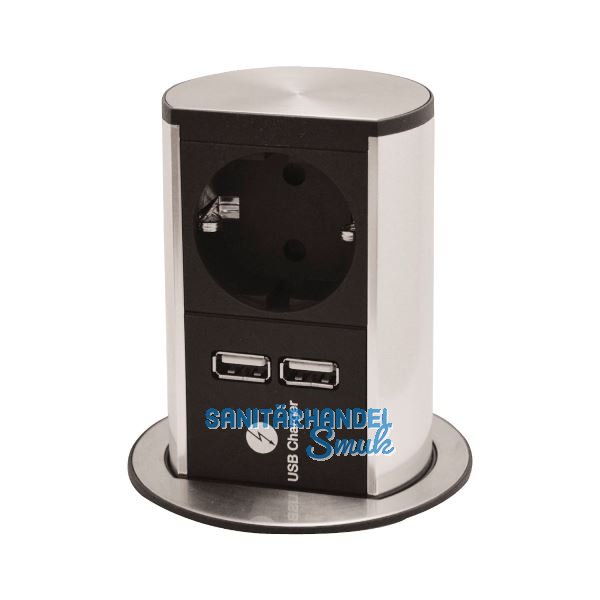 BACHMANN Steckdosenelement Elevator 1 x Schuko.- 2x USB-Ladebuchse, Edelstahl