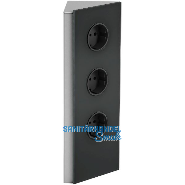 WIPO Steckdosenelement Power Eck G, 3 Schukosteckdosen, Edelstahl/Glas schwarz