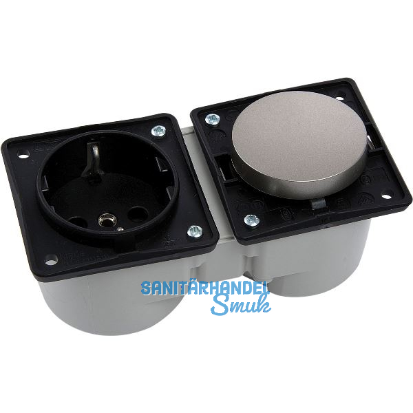 BERKER Integro Schalter Edelstahl Effekt + Steckdose schwarz ohne Rahmen