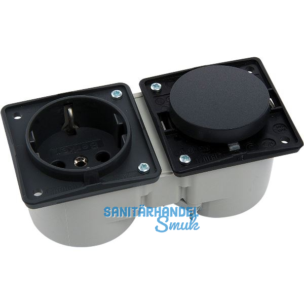 BERKER Integro Schalter anthrazit matt + Steckdose anthrazit ohne Rahmen