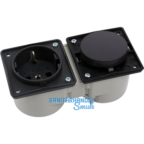 BERKER Integro Schalter schwarz matt + Steckdose schwarz ohne Rahmen