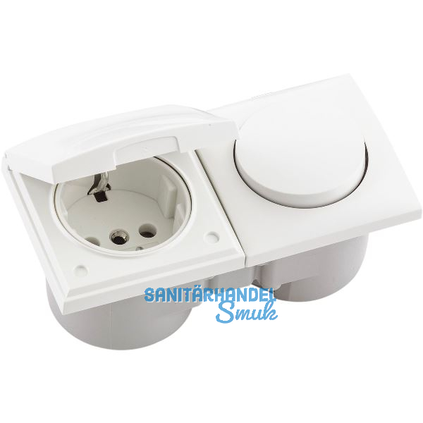 BERKER Integro Flow Schalter/Deckel polarwei� gl�nzend + Steckdose polarwei�