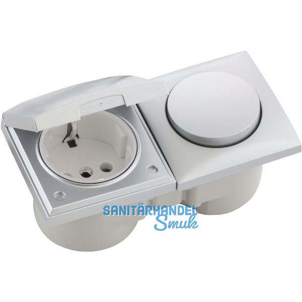 BERKER Integro Flow Schalter/Deckel chrom matt + Steckdose polarwei�