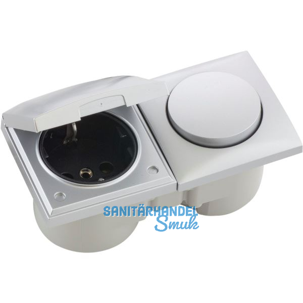 BERKER Integro Flow Schalter/Deckel chrom matt + Steckdose schwarz