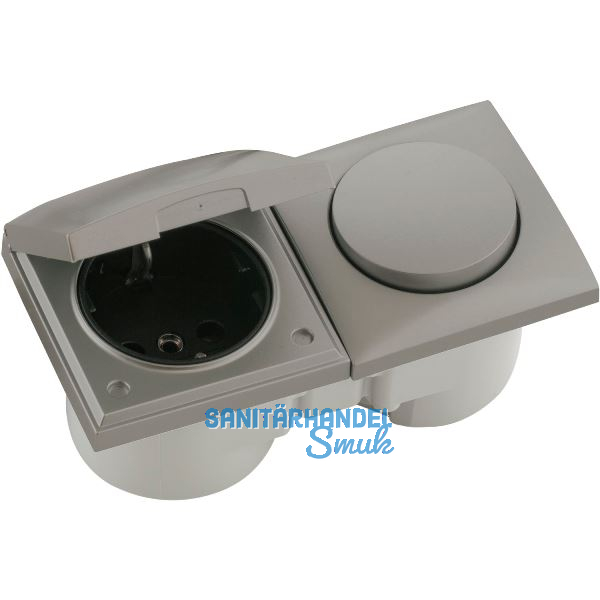 BERKER Integro Flow Schalter/Deckel Edelstahl Effekt + Steckdose schwarz