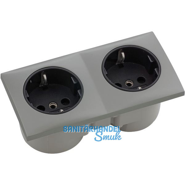 BERKER Integro Flow Doppelsteckdose Edelstahl Effekt, Steckdose schwarz