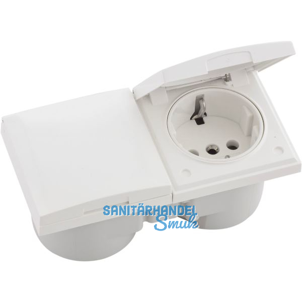 BERKER Integro Flow Doppelsteckdose, Deckel polarwei� gl�nzend, Steckdose wei�