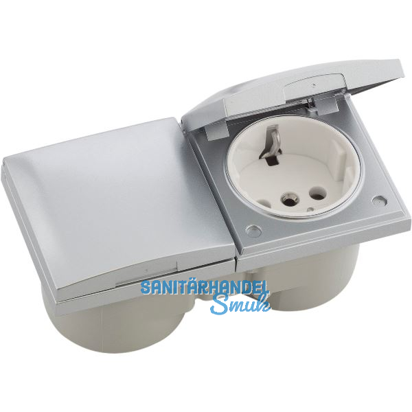 BERKER Integro Flow Doppelsteckdose, Deckel chrom matt, Steckdose wei�