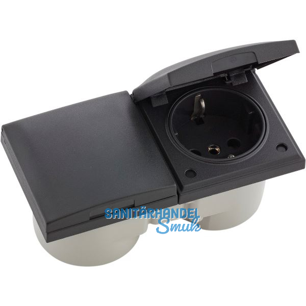 BERKER Integro Flow Doppelsteckdose, Deckel anthrazit, Steckdose anthrazit