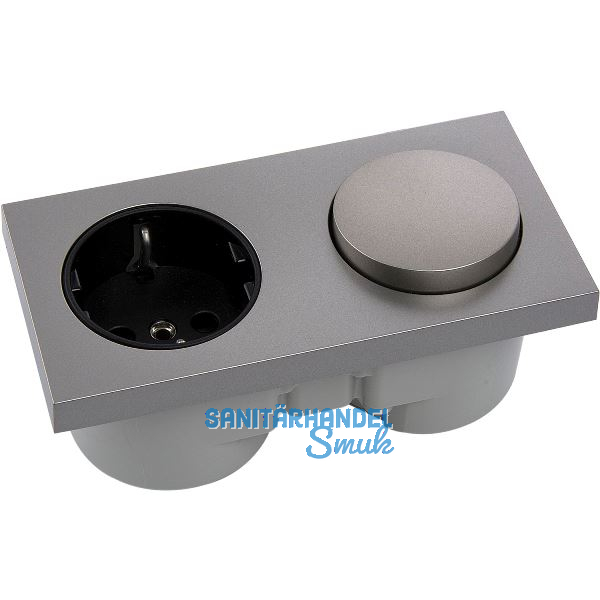 BERKER Integro Pure Schalter Edelstahl Effekt + Steckdose schwarz
