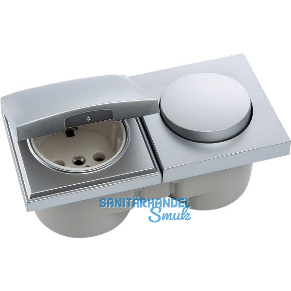 BERKER Integro Pure Schalter/Deckel chrom matt + Steckdose polarwei�