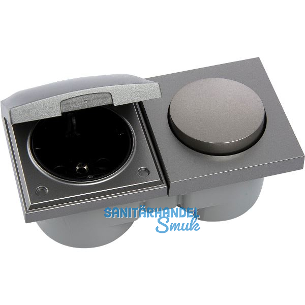 BERKER Integro Pure Schalter/Deckel Edelstahl Effekt + Steckdose schwarz