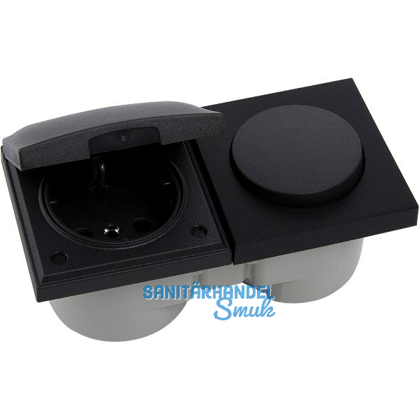 BERKER Integro Pure Schalter/Deckel schwarz matt + Steckdose schwarz