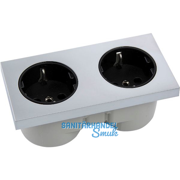 BERKER Integro Pure Doppelsteckdose chrom matt, Steckdose schwarz