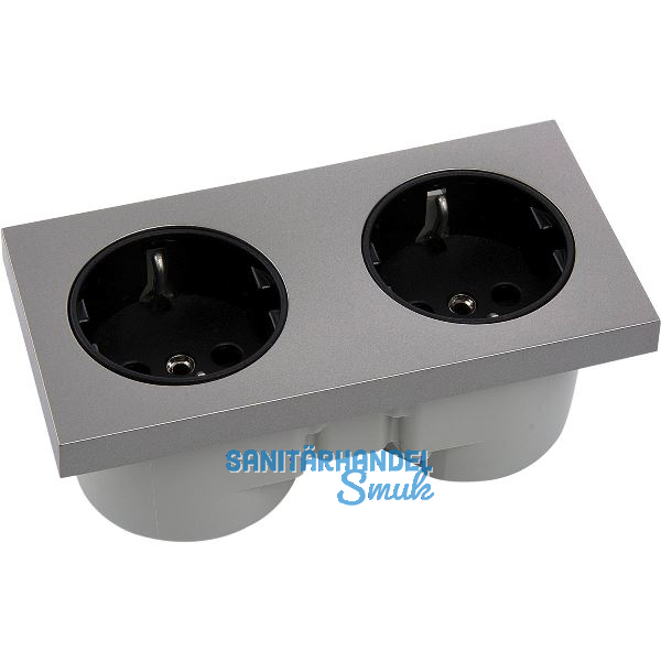 BERKER Integro Pure Doppelsteckdose Edelstahl Effekt, Steckdose schwarz