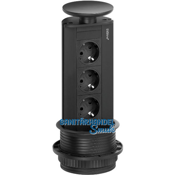 EVOline Port Steckdosenelement schwarz, 3x Schuko Wippdeckel schwarz