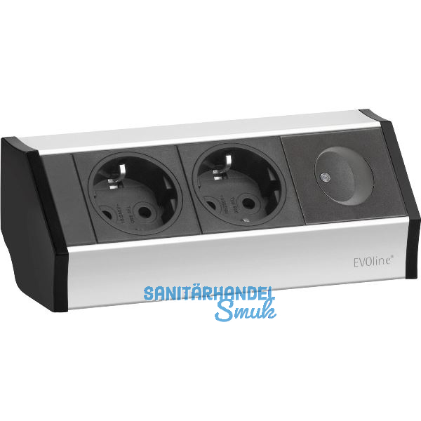 EVOline V-Dock Steckdosenelement 2 x Schuko, 1 x Schalter, Aluminium